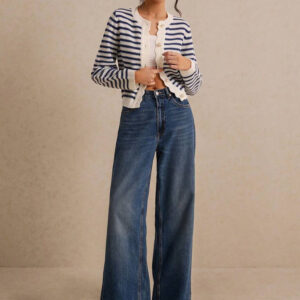 Kumikla Blue White Striped Knit Cardigan For Women