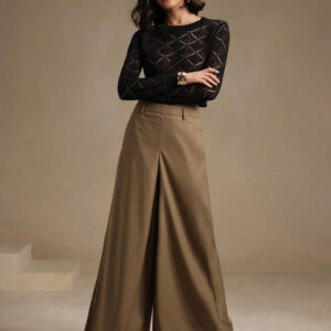 Kumikla Long Sleeve Black Sheer Knit Top Crop Loose Fit