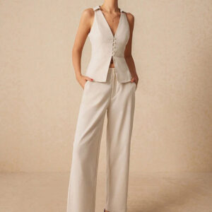 Kumikla Apricot Single-Breasted Vest Casual Linen Blend Waistcoat